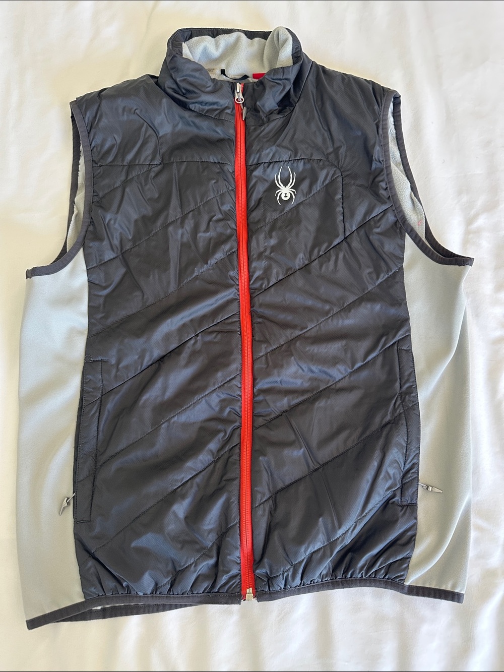 Spyder Light Gray Fleece-Lined Vest with Red Zipper